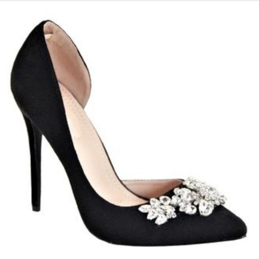 NWT Black Classic pointed toe Rhinestone High Heel - Picture 1 of 2